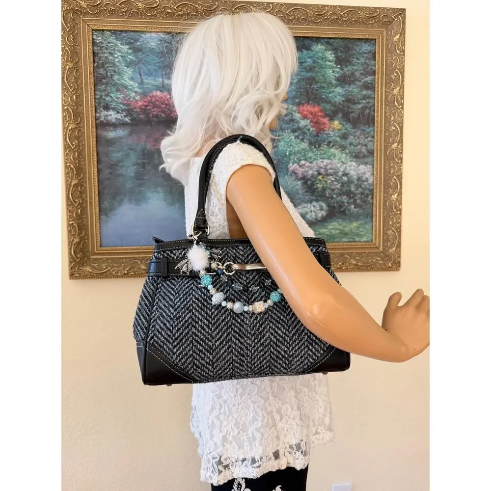 Vtg Coach Hampton Black Tweed fabric Leather carryall Hamilton Satchel Bag 11215